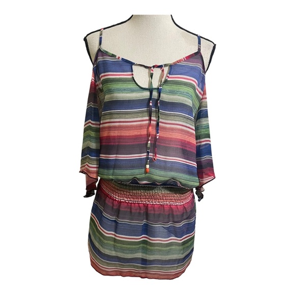 Becca cold shoulder swim cover up. Striped elastic waist XSmall - Picture 7 of 12